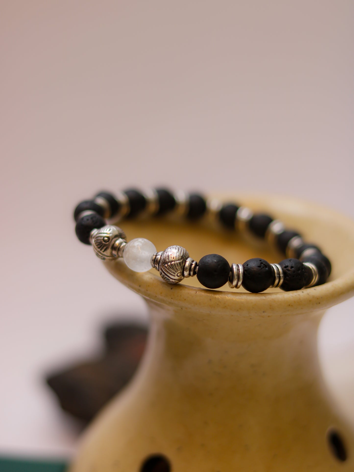 Lava Stone & Clear Quartz Bracelet