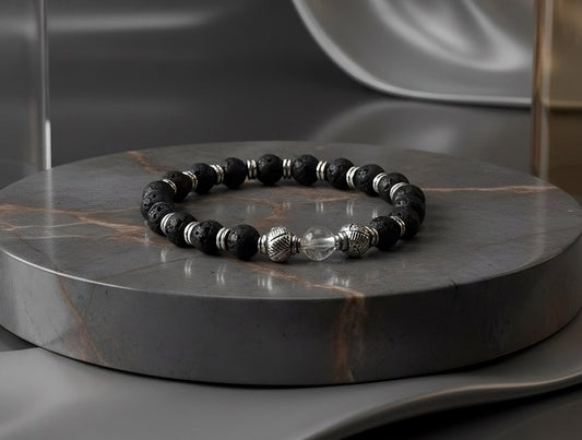 Lava Stone & Clear Quartz Bracelet
